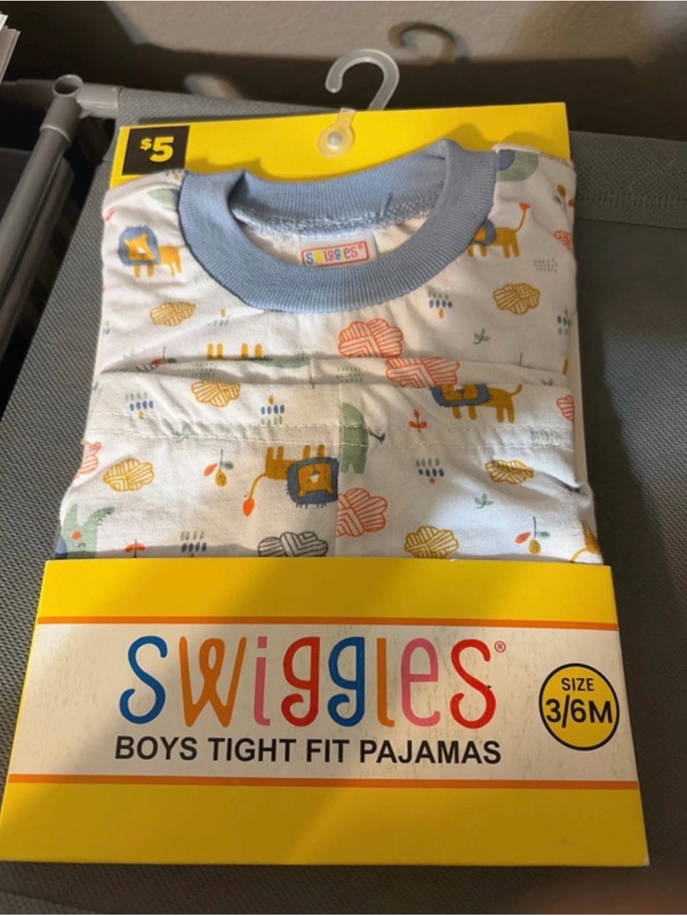 Swiggles White Pajama Set with Blue Trim and Safari Animal Motif